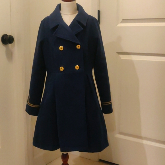 Cat And Jack Girls Large 10/12 Navy Double Breasted Coat Large 10/12 - Picture 1 of 10